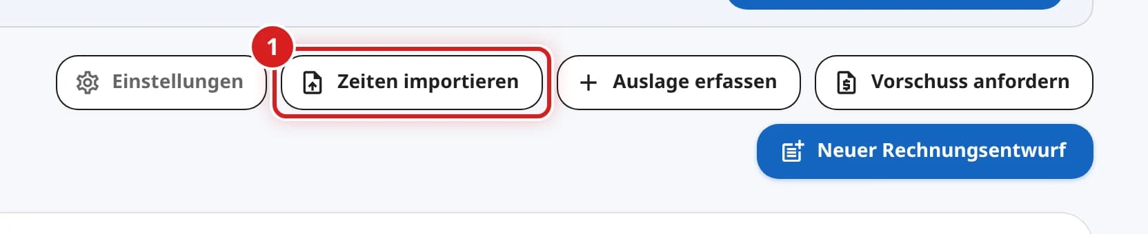Knopfreihe mit markiertem Knopf Zeiten importieren