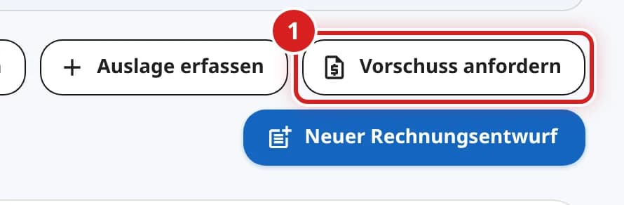 Knopf Vorschuss anfordern in der Knopfreihe der Seite Zeithonorar